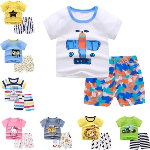 Baby Kids Boy Girl Clothing Summer Cotton Short Sleeve Suits T- Shirt+Short Pants Clothing 2pcs / Set Children Casual Unisex