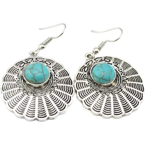 Elegant Retro Resin Round Flower Dangle Earrings Party Drop Earring For Women Jewelry