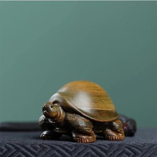 Guaiacum Wood 6cm Rich Turtle Sculpture Feng Shui Wood Carving Tortoise Statue Lucky Animal Home Decor