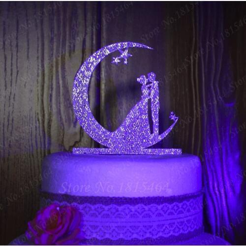 1pcs Personalized Acrylic Wedding Cake Topper Couple on the moon Wedding Cake Stand,Bride and Groom Custom Cake Decoration