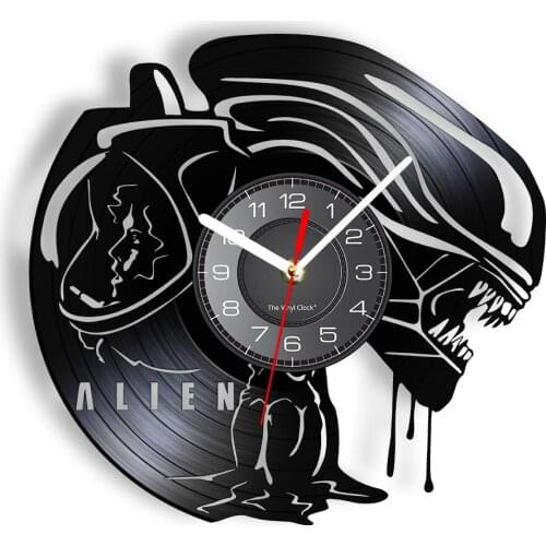Alien Xenomorph Extra-Terrestrial Vinyl Record Clock Intelligent Beings Sci Fi Monsters Modern Design Silent Home Room Decor