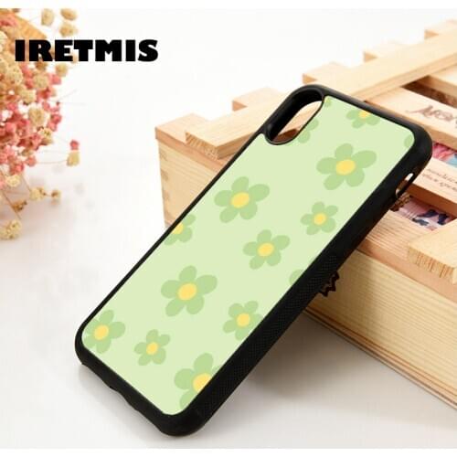 Iretmis 5 5S SE 6 6S Silicone Rubber Phone Case Cover for iPhone 7 8 Plus X Xs 11 12 MINI Pro Max XR Sage Green Flower Patch