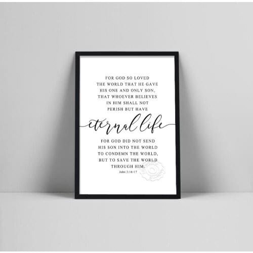 John 3 16 Print Quote For God so loved the world, Bible Verse Wall Art, Christian Decor, Scripture Printable, Popular Verses