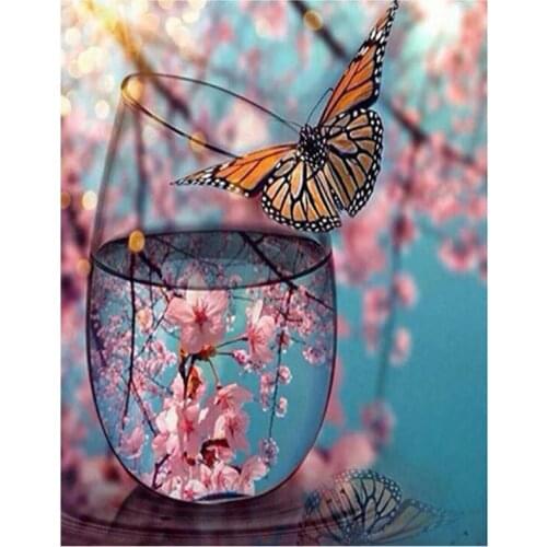 5D Diy Round Spring Peach Blossom Butterfly Embroidery Crystal Cross Stitch Rhinestone Mosaic Picture Diamond Painting FC555