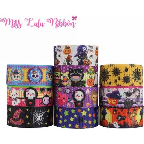 16mm-75mm Happy Halloween Cartoon Printed Grosgrain/Foe Ribbon Lace Jeans Love DIY Festival Hair Bowknots 50yards/roll
