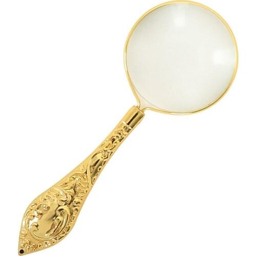 European Style 5x 45mm Gold Carved Magnifier Handheld Magnifier Reading Magnifying Glass Lens For Reading Hobbies Jewelry Loupe