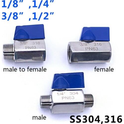 MINI Ball valve Stainless steel 1/8 1/4 3/8 1/2 BSP Female male SS304 316 Brewer Hardware 2 way ball valve