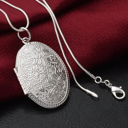 Unisex Fashion Silver Plated Alloy Carving Locket Pendant Chain Necklace Jewelry
