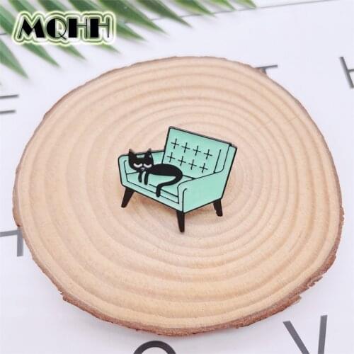 Cartoon Fun Animals Black Kitten Enamel Pins Cat Sofa Sleeping Alloy Brooch Badge Clothes Accessories Cute Jewelry Gifts For Kid