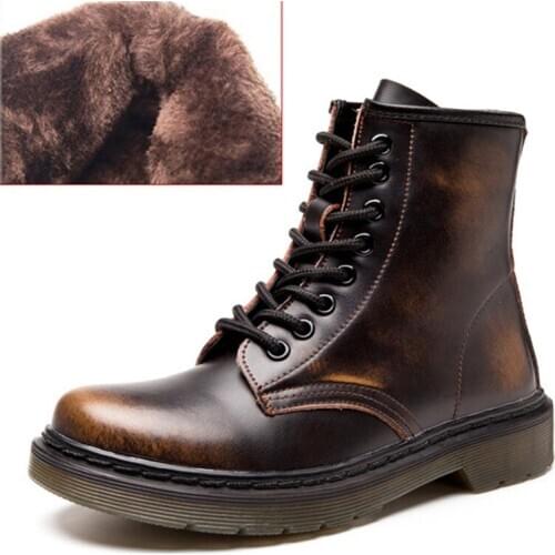 Genuine Leather Mens Boots For Martin Boots Men Plush Warm Winter Boots Men Motorcycle Shoes Ankle Boots Male Plus Size 37 46