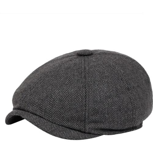 Wholesale Men Beret Vintage Herringbone Gatsby Tweed Peaky Blinders Hat Spring Flat Peaked Beret Hats 200PCS/lot