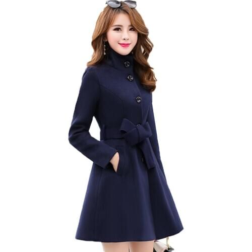 Autumn Winter Women Woolen Coat Korean student Thicken Warm Slim Outerwear Female Mid-length temperament Woolen coat Jacket T361