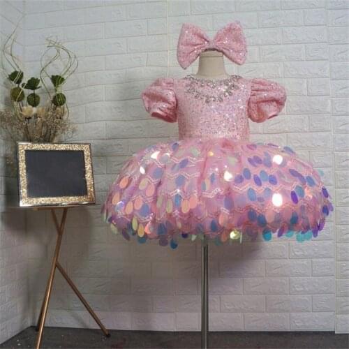 Real Picture Pink Baby Girl Dress Glitter Puffy Tulle Princess Ball Gown Infant Girl First Birthday Dress Photoshoot