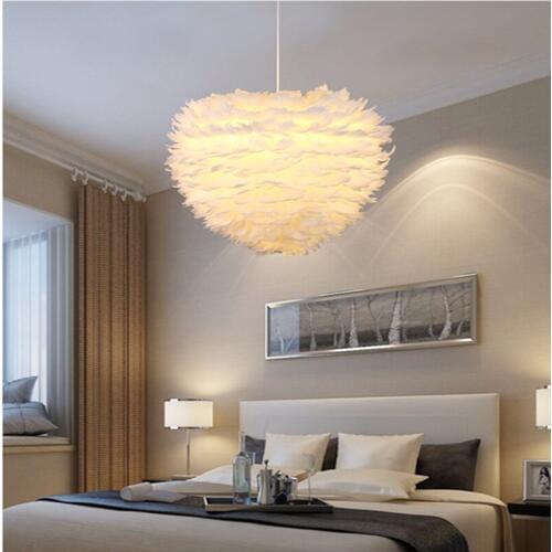 Nordic Romantic White Feather Led Chandelier Creative Lovely Designer Foyer Living Room Hanging Light LED Feather Bedroom Light