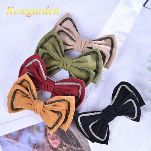 Kewgarden Childrens velvet bow hair clip retro double fashion hair clip for girls 6pcs