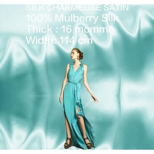 CISULI SILK CHARMEUSE SATIN Fabric 114cm width 16momme Pure Silk Fabrics Soie Satin Dresses Material Color Collections