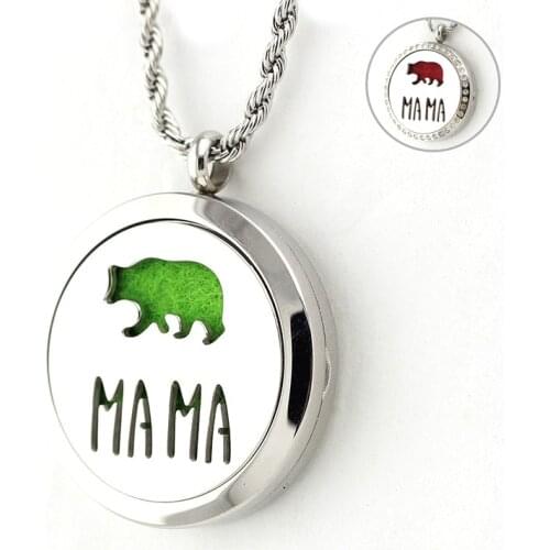 316L Stainless Steel MAMA BEAR Aromatherapy Pendant Essential Oil Diffuser Necklace Perfume Locket Jewelry
