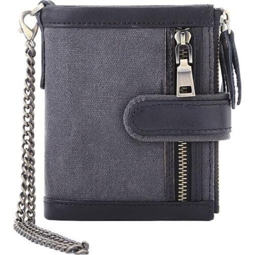 Vintage Genuine Leather Wallet Men Luxury Business Credit Card Holder Smart High Quality Money Bag With Chain Photo Cover RFID