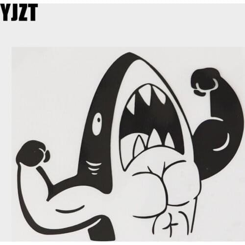 YJZT 13.9CM×11.4CM Personality Fierce Marine Animal Shark Fitness Muscle Decal Vinyl Car Sticker 18A-0203