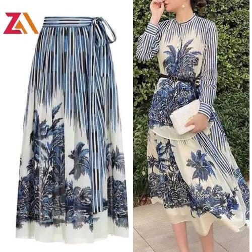 ZALady designer runway stripe retro midi-long skirts women vintage harajuku vacation bow skirt clothes jupe femme женские юбки
