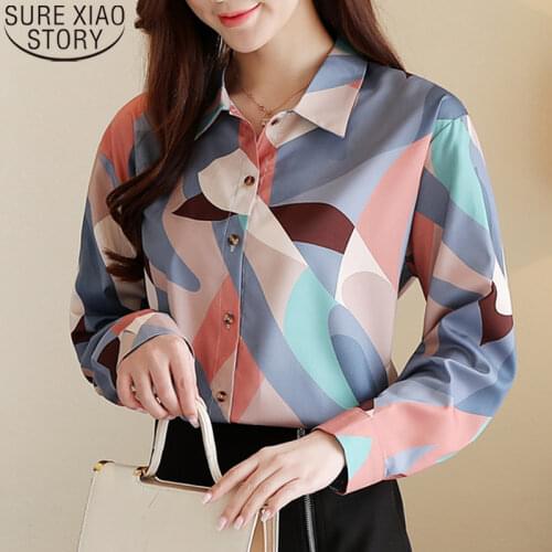 Harajuku Shirts Women Blusas Mujer De Moda 2021 Autumn Womens Tops and Blouses Korean Fashion Print Shirt Loose Ladies Top 10745