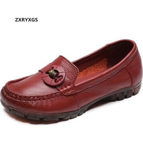 2020 Autumn New First Layer Cowhide Shallow Mouth Comfortable Shoes Flat Shoes Retro Decorative Mother Shoes Womens Shoes