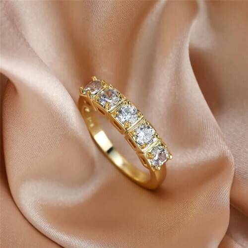 Antique Gold Color White Round Crystal Jewelry Female Luxury Wedding Rings For Women Vintage Zircon Square Engagement Thin Ring