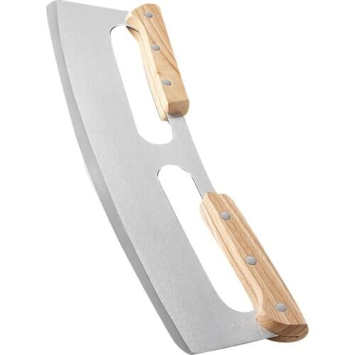 1PC Double Handle Stainless Steel Pizza Cutter Dough Pie Pizza Cutting Tool Slicer Knife Pizza Rocker 36.6x11x1cm