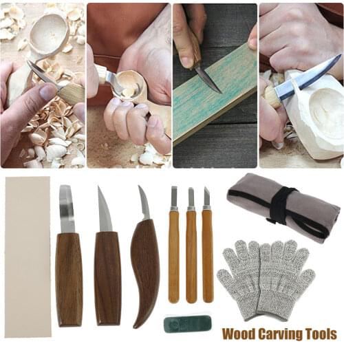 10PCS Professional Wood Carving Chisels Knife Kit Wood Carving Beginners Whittling Cutter Chip Hand Tools Woodworking Art Craft