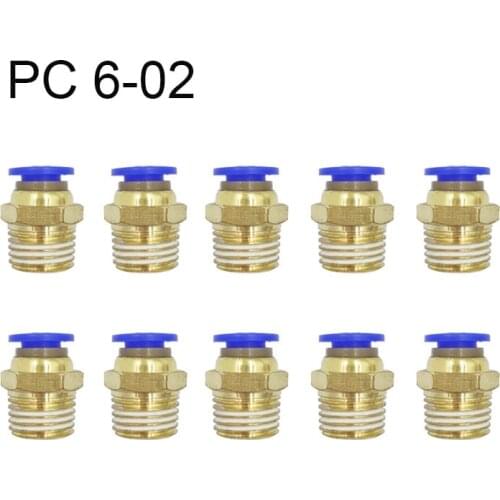 10PCS PC 6-02 Air Pneumatic 6mm Hose Tube 12.7mm Air Pipe Connector Quick Coupling Brass Fitting Male Thread wholesale