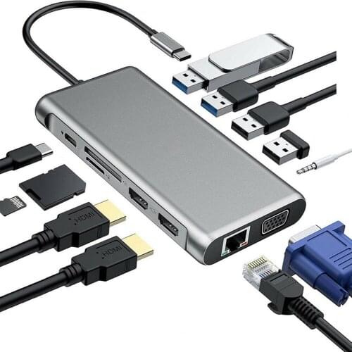 12 In 1 Type-C USB 3.1 Fast Heat Dissipation Multiple Devices Support Converter Docking Station for MacBook