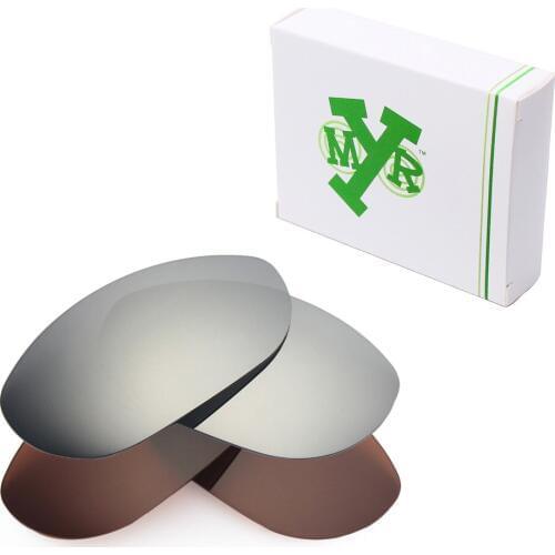 2 Pairs Mryok POLARIZED Replacement Lenses for Oakley Monster Dog Sunglasses Silver Titanium & Bronze Brown