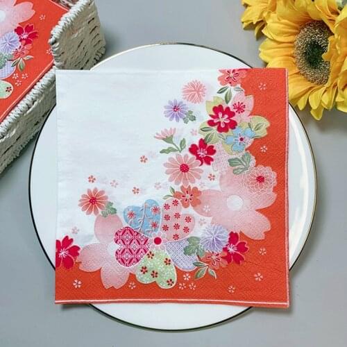 20Pcs/Bag Napkins Paper Decoupage Tissues Red Flowers Paper Napkins for Wedding Birthday Decorative Biodegradable Party Supplies