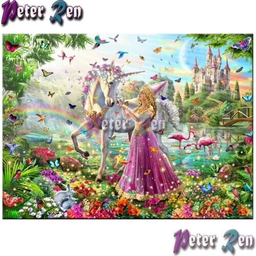 5d Princess and colored unicorn diamond Painting Cross Stitch DIY full Square\Round Embroidery Rhinestone picture Girl decorates