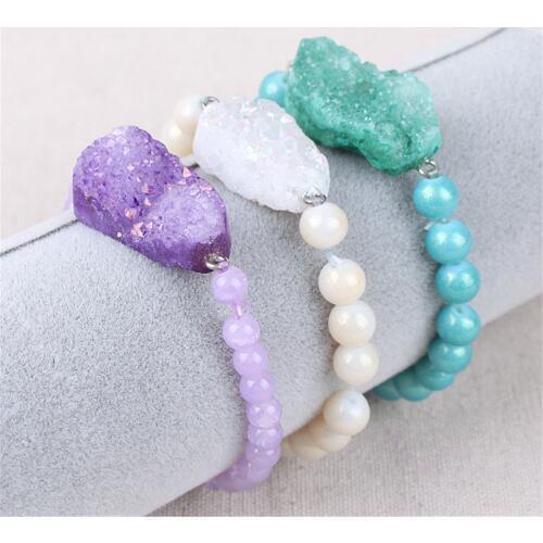Agates Natural Stone druzy Round Beads Bracelet Jewelary Agat Crystal Bracelets