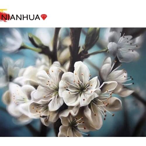 Diamond Painting White Cherry Blossom Natural Beauty Color DIY 5D Mosaic Mural Art Square Round Photo Embroidery Set Gift Home