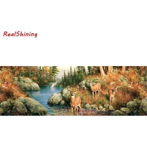 Large size 5D Diy Diamond Painting Cross Stitch full round/Square Diamond Embroidery Forest deer for room Decor H2281