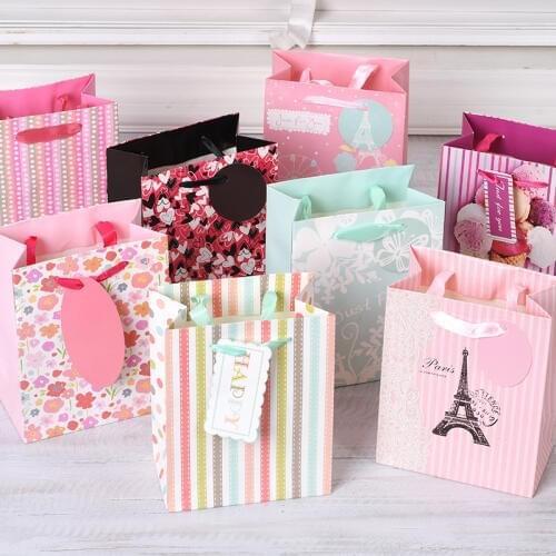 Flower paper gift bag birthday party gift bag paris wedding decoration gift packing bag with tag