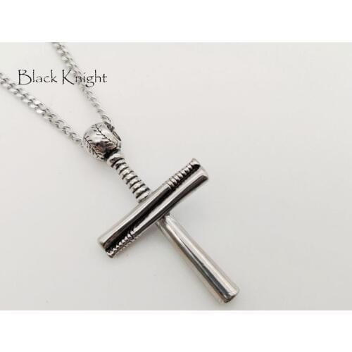 Black Knight Vintage silver color Baseball & Bat pendant necklace Stainless steel Baseball bat cross necklace fashion BLKN0775