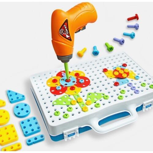 Children Toys Drill Puzzle Educational Toys DIY Screw Group Toys KidsTool Kit Plastic Boy Jigsaw Mosaic Design Building Toy