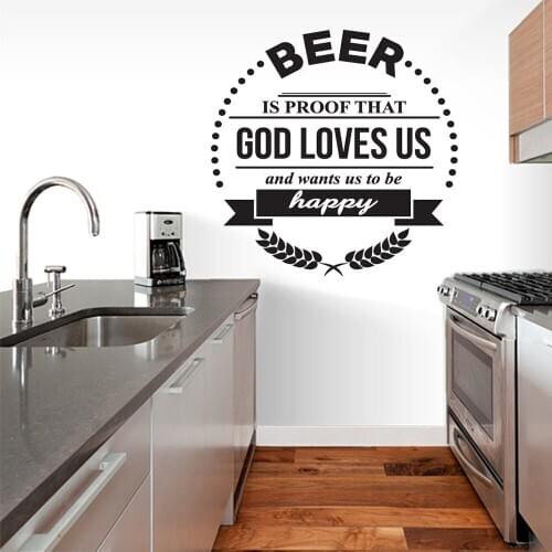 Home Kitchen Bar Wall Decals Quotes Beer Is Living Proof That God Loves Us Vinyl Wall Stickers for Bar Decoration Poster Z781