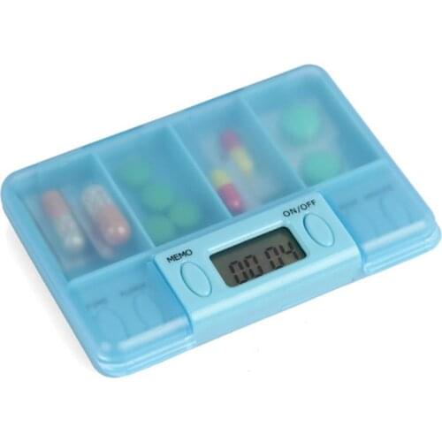 Pill Box 4 Grid Medicine Storage Box Electronic Timing Reminder Medicine Boxes Alarm Timer Pills Organizer Pill Drug Container
