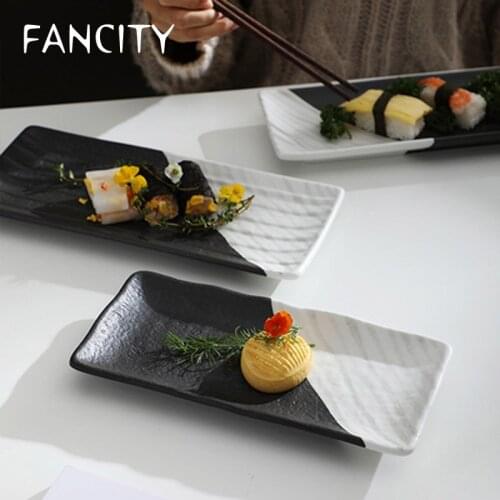 FANCITY Nordic Rectangular Plate Long Plate Ceramic Household Sushi Plate Commercial Long Plate Dim Sum Plate Creative Western