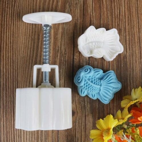 65g Chinese New Year Mooncake Mold 3D Fish Design Cookie Stamp Moon Cake Mold