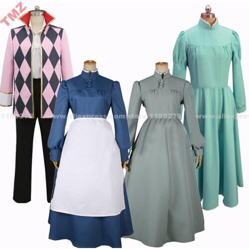 Howls Moving Castle Sophie Hatter Wizard Howl Group of Characters Anime Cosplay Costume,Customized Accepted