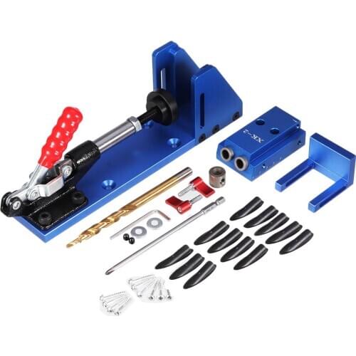 Pocket Hole Jig System Woodworking Drill Guide with Toggle Clamp 9.5mm Step Drill Bits Screwdriver Bit Pocket Plugs Screws