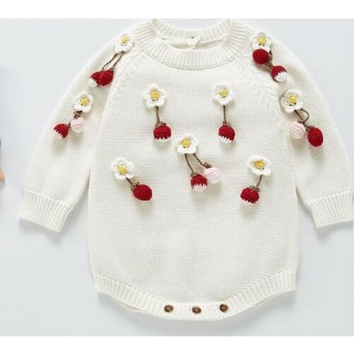 Spring Baby Girls Long Sleeve Strawberry Printing Rompers Jumpsuit Clothes Autumn Cute Kids Baby Girl Knit Clothes Rompers