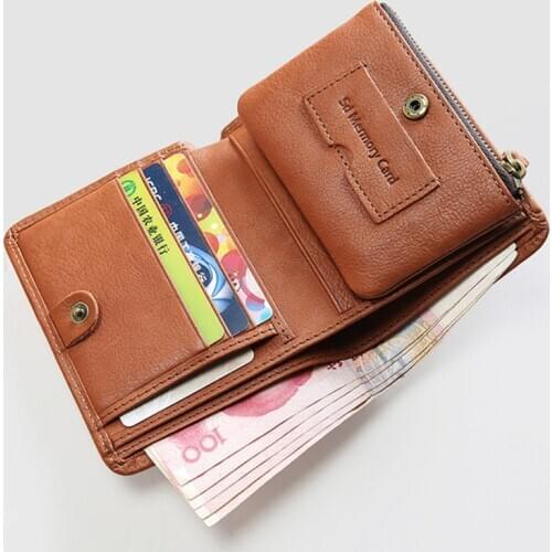 Genuine Leather Wallet For Men Male Cowhide Luxury Vintage Mens Short Bifold Purse Card Holder With Zipper Coin Pocket Money Bag