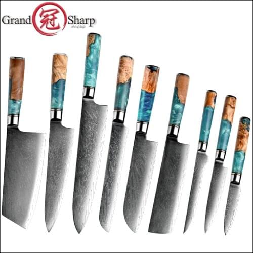 Grandsharp Damascus Kitchen Knives vg10 Japanese Stainless Steel Chef Santoku Cleaver Bread Utility Paring Knife Cooking Tools