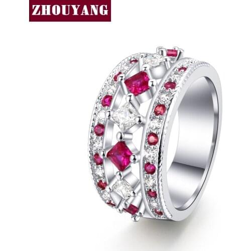 2016 New Luxury Fashion Silver Color Pink Cubic Zirconia Cocktail Party Rings Fashion Jewelry For Wemon Gift ZYR649